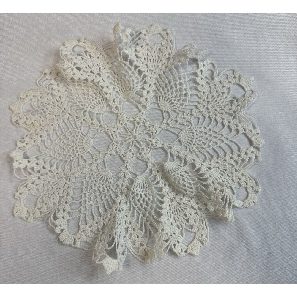Vintage Handmade Off White Crocheted Table Doily Dimensional Ruffle 9 Inch
